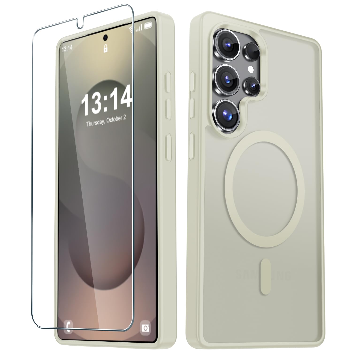 for Samsung Galaxy S25 Ultra Case, Matte Magnetic Phone Cover, Cream White | Fit for MagSafe, Screen Protector included, Shockproof Military Grade Protection, Translucent Frosted Back