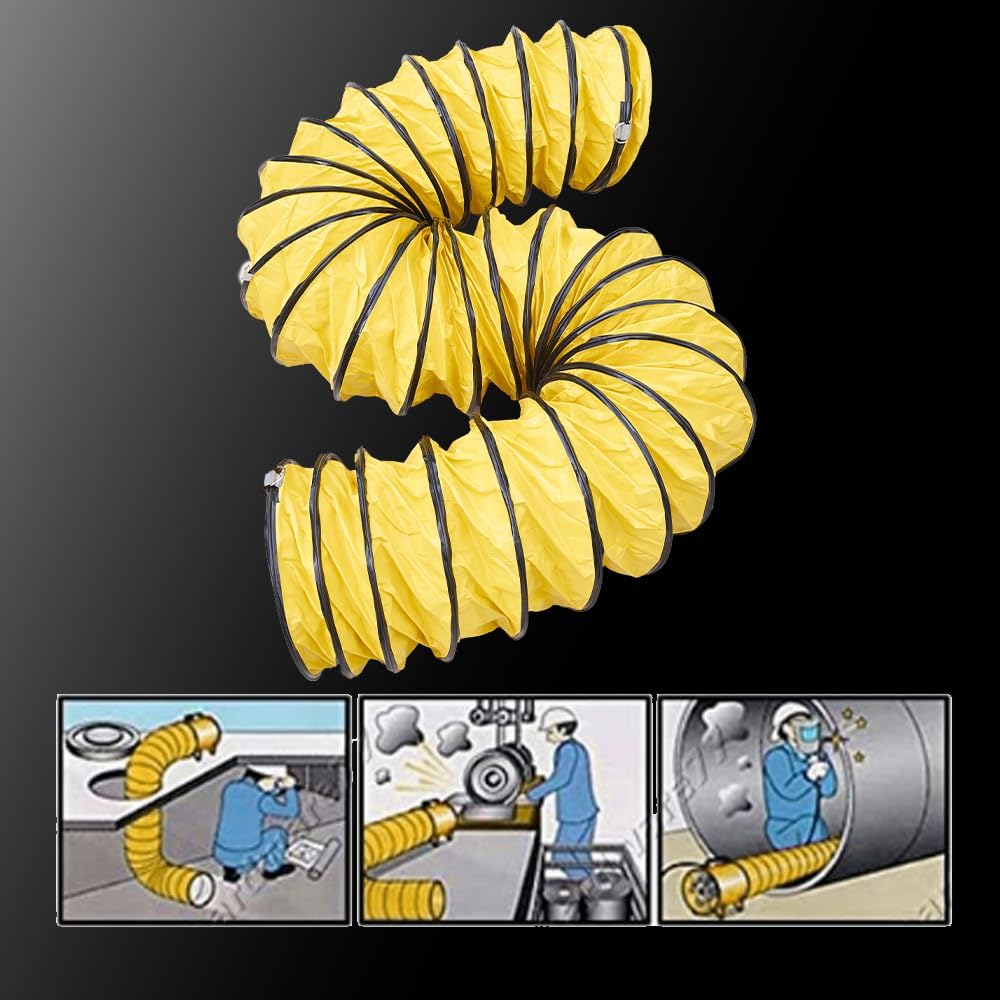 16Inch 25FT PVC Flexible Duct Hose, HVAC Duct Hosing with D-Ring & Ajustable Rope for Utility Blower Fan, Ventilation, Exhaust, Drying, and Cooling Applications (16IN-25FT)