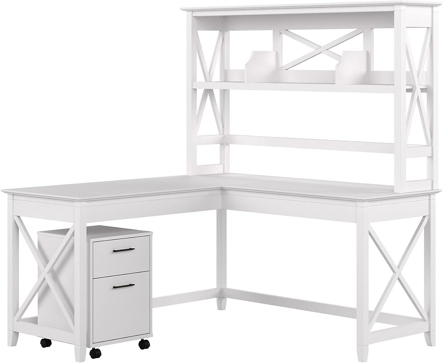 Bush Furniture Key West L Shaped Desk with Hutch and 2