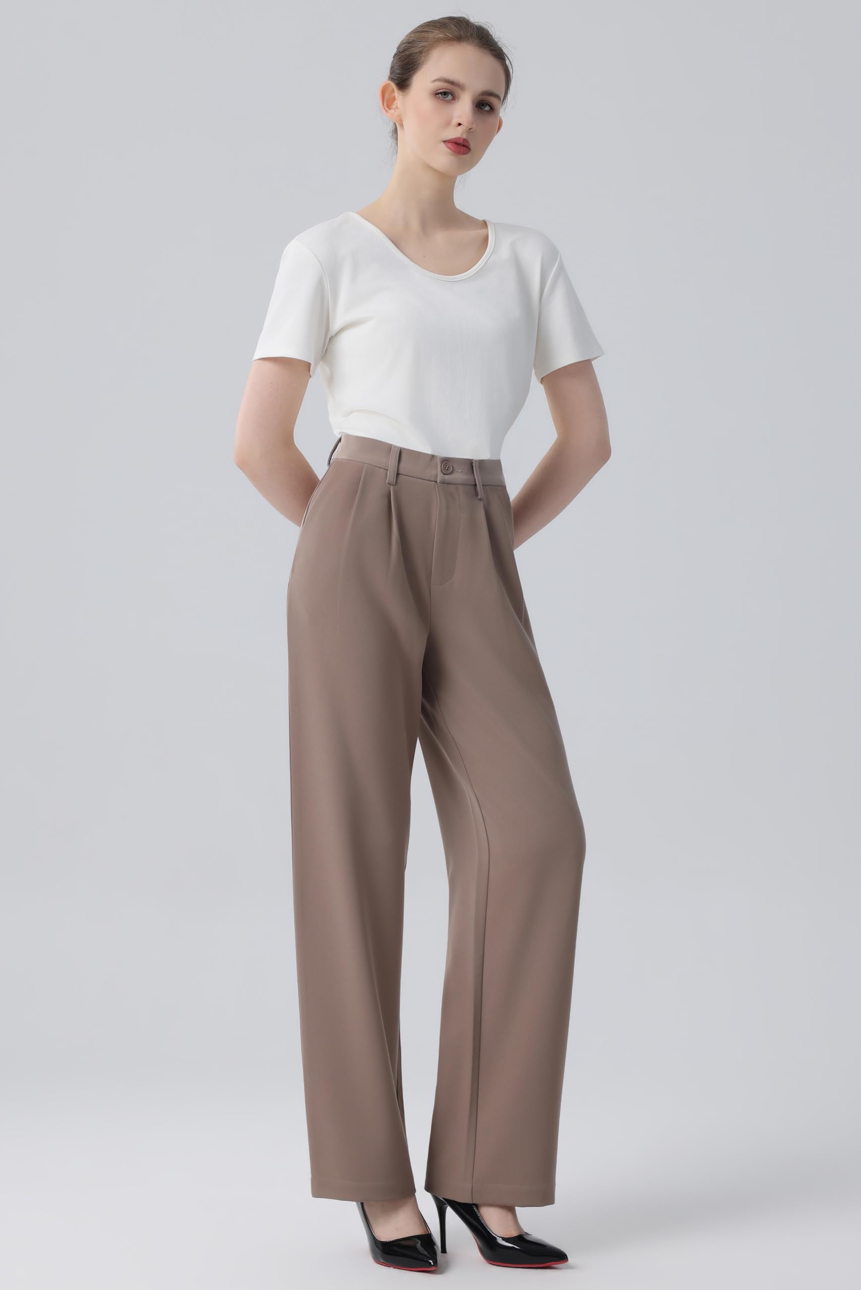 Tronjori Pantaloni da donna a vita alta casual a gamba dritta pantaloni da lavoro per ufficio pantaloni da lavoro pantaloni da tuta con elastico in vita