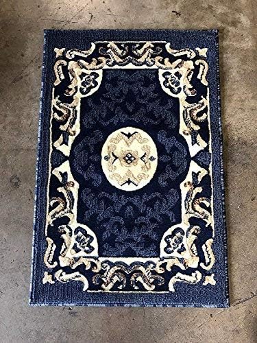 Traditional Door Mat Area Rug Navy Dark Blue Beige Black Americana Design 101 (2 Feet X 3 Feet)