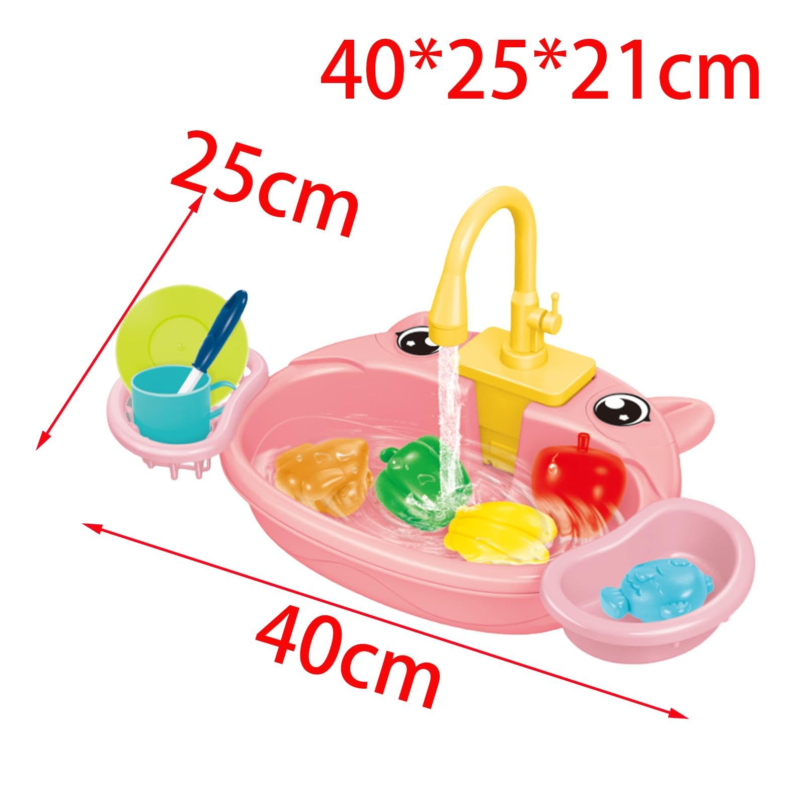 Kitchen Lavandino Giocattolo Set Bambini Simulazione Lavastoviglie Giocattolo Accessori Cucina Funzione Circolazione Acqua Adatto per Gioco, Maiale Rosa