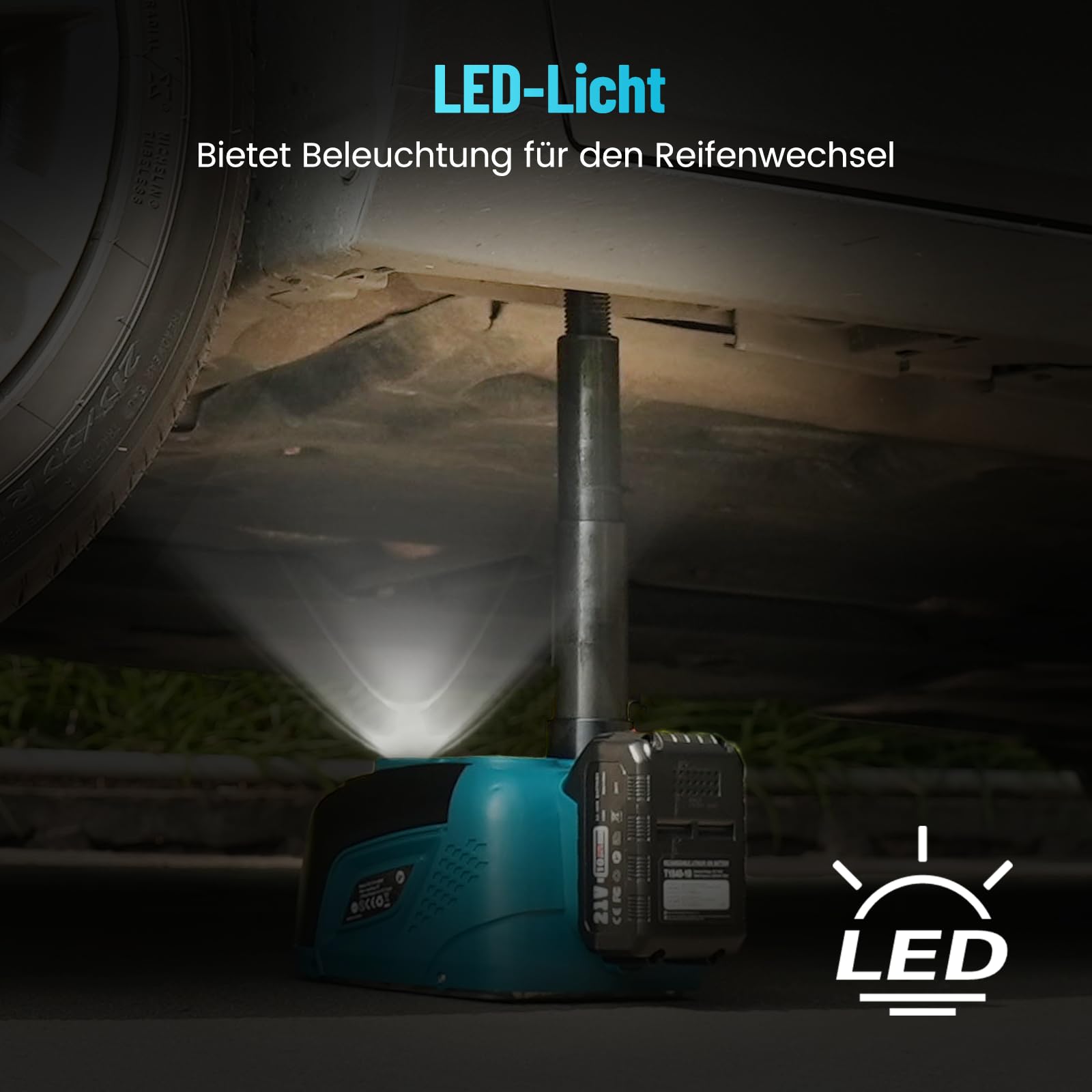 Seesii Elektrischer Wagenheber 5T 3T mit Akku, 21V Akku-Hydraulik Wagenheber Set mit 4,0Ah Batterie & Ladegerät, Kabelloses Reifenwechsel-Set für Auto, SUV, MPV & Pickup (Hubhöhe 15,5–45 cm)