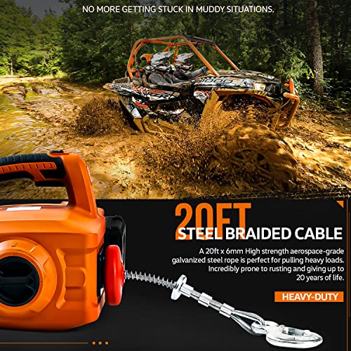 Superhandy Electric Portable Winch Hoist Crane Lift Brushless Motor Li-Ion Battery Powered 1000Lbs/455Kgs Max Weight 20' Feet/6M Steel Braided Cable W/Locking Knob For Atv Truck Boat Trailer #TOP3