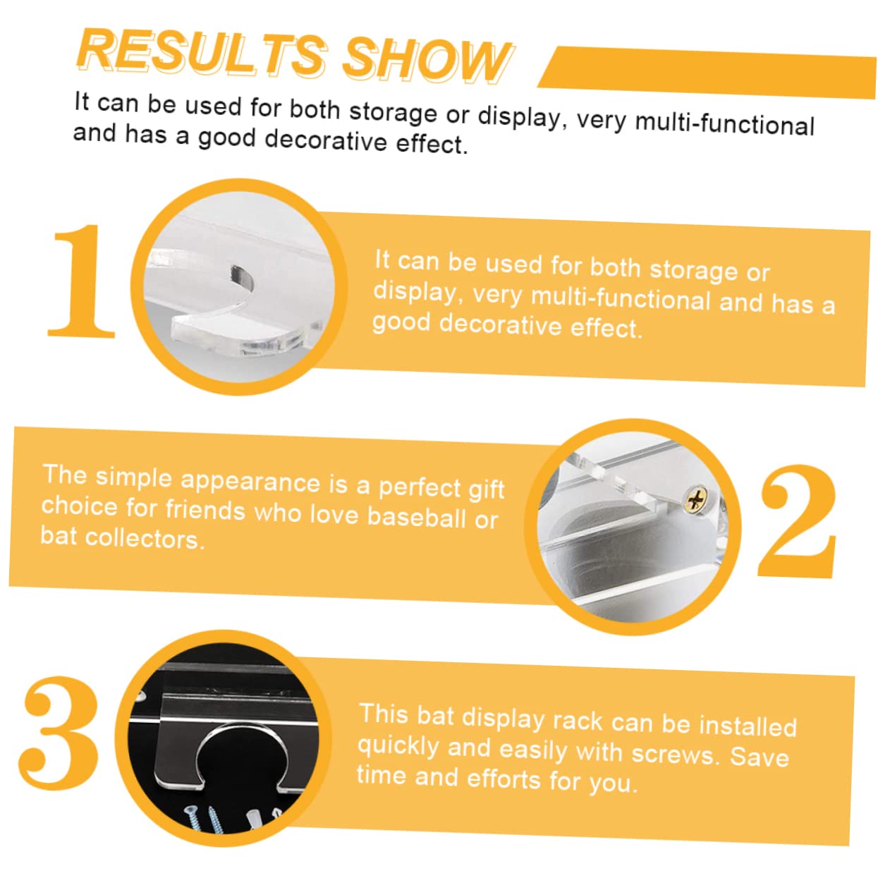 balacoo Acrylic Baseball Bat Holder Wall Softball Bracket Sturdy Bat Display Stand