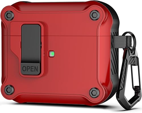 R-fun Funda para Airpods de 3 generación con clip de bloqueo seguro automático, carcasa rígida protectora de cuerpo completo para Airpods 3 para