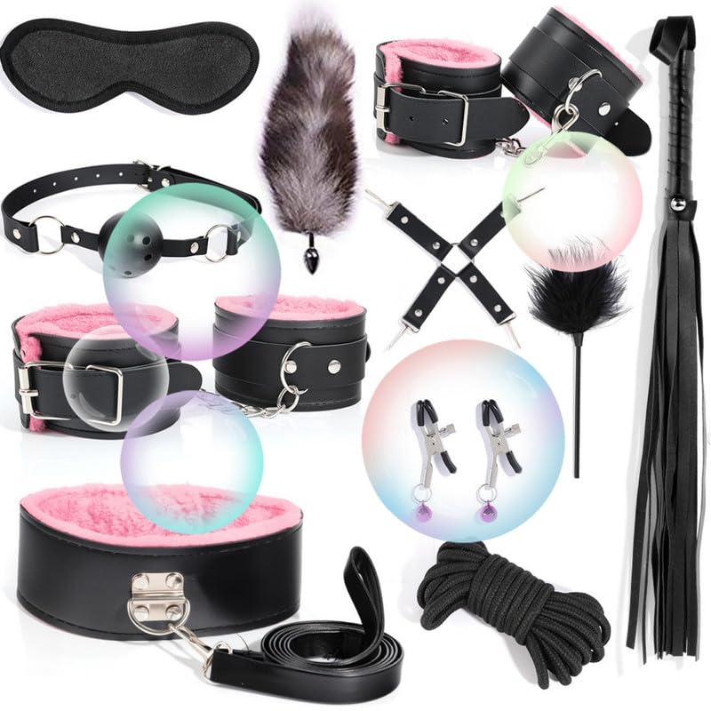 Bande entraînement yoga et set accessoire fitness en cuir rose 11 pièces
