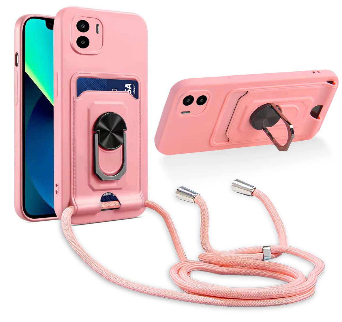 Aithne Cover Compatibile con Samsung Galaxy S21 Ultra, Slot Schede, 360°Magnetica Anello Supporto [Protezione Fotocamera] Cordino Collana Necklace Silicone Case - Porpora - 2