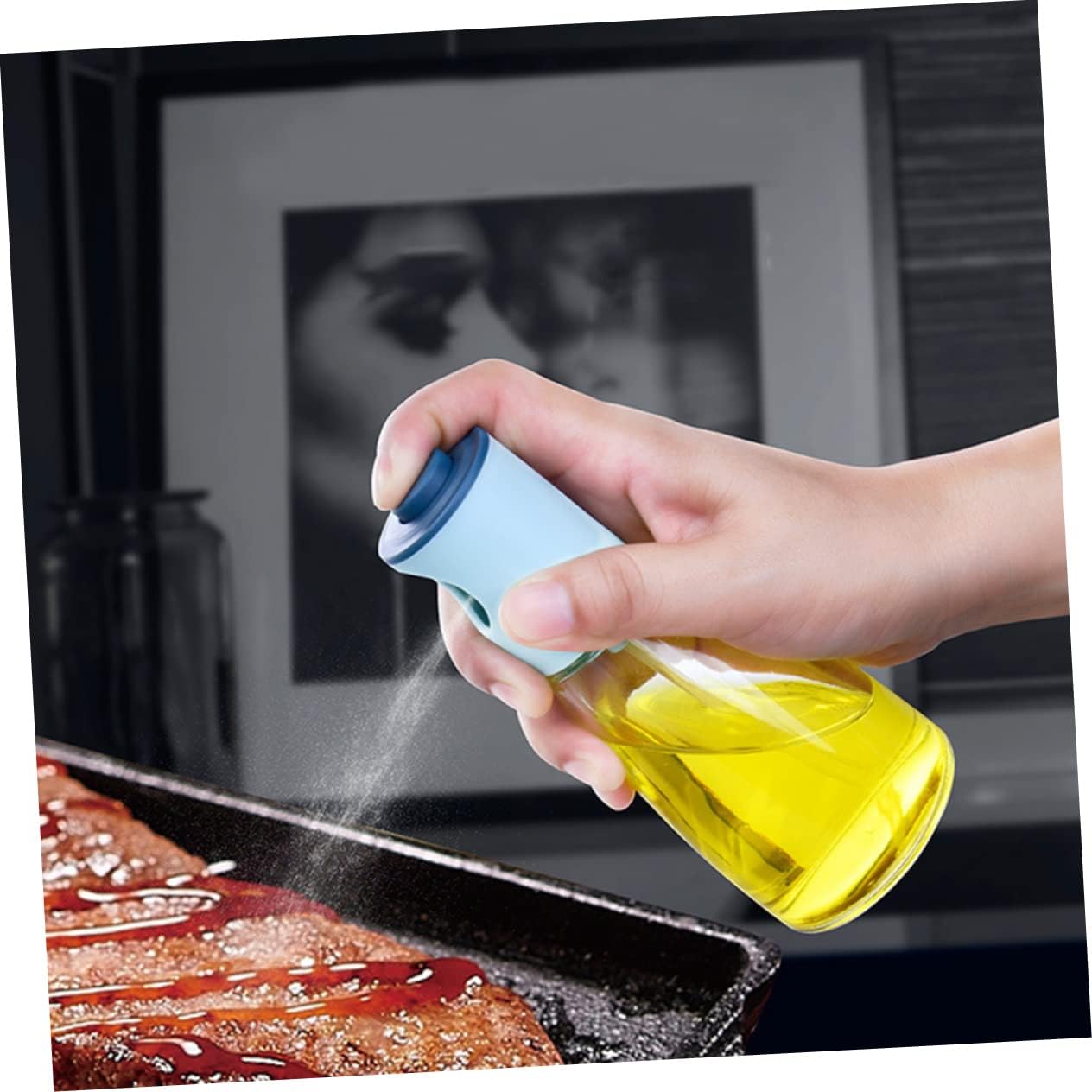 MAGICLULU 2Pcs Glass Oil Spray Bottles Press Type Kitchen Oil Dispenser for Controlled Cooking for Salad Bbq Air Fryer Use