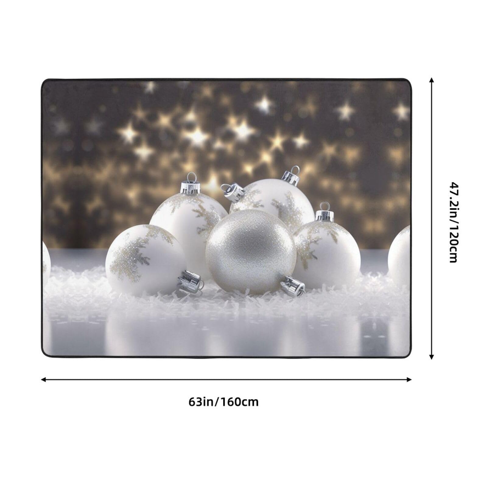 Felpudo antideslizante de franela con diseño de bolas de Navidad, 160 x 122 cm, para puerta delantera y trasera, para interiores y exteriores