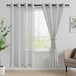 JIUZHEN Rideaux blancs 108 Inches Long- Grommet demi transparent rideaux de fenêtre pour chambre à coucher salon, ensemble de 2 Panneaux avec Tiebacks, W52 x L108