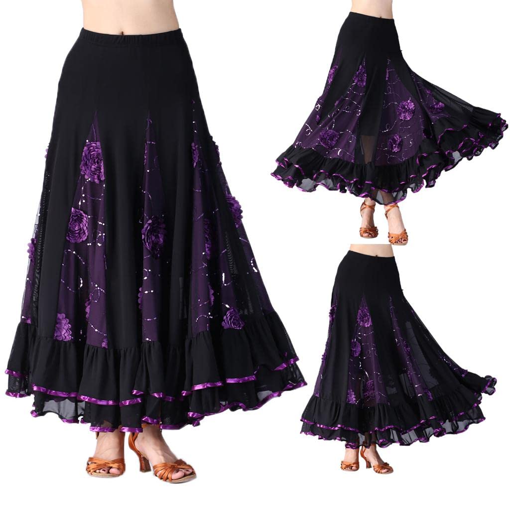 predolo Latin Tanzkleid mit Geschwungenem Midirock Pailletten Verzierung Angenehm Dehnbarem Bund Und Modischem Flair für Veranstaltungen Tänzerinnen Bühne