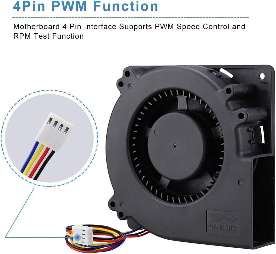 GDSTIME 120mm PWM 4 Pin 12V Dual Ball Bearing DC Brushless Blower Cooling Fan (4.72x4.72x1.26 inch), for Car Seat Amplifier Inflatables Inverter Ventilation