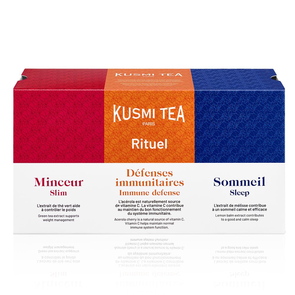 Kusmi Tea - Coffret Decouvert "Les Rituels" - Gamme santé - Assortiment de Thés Verts et Infusion Bio - Idée Cadeau - 24 Sachets - 3 Recettes Délicieuses
