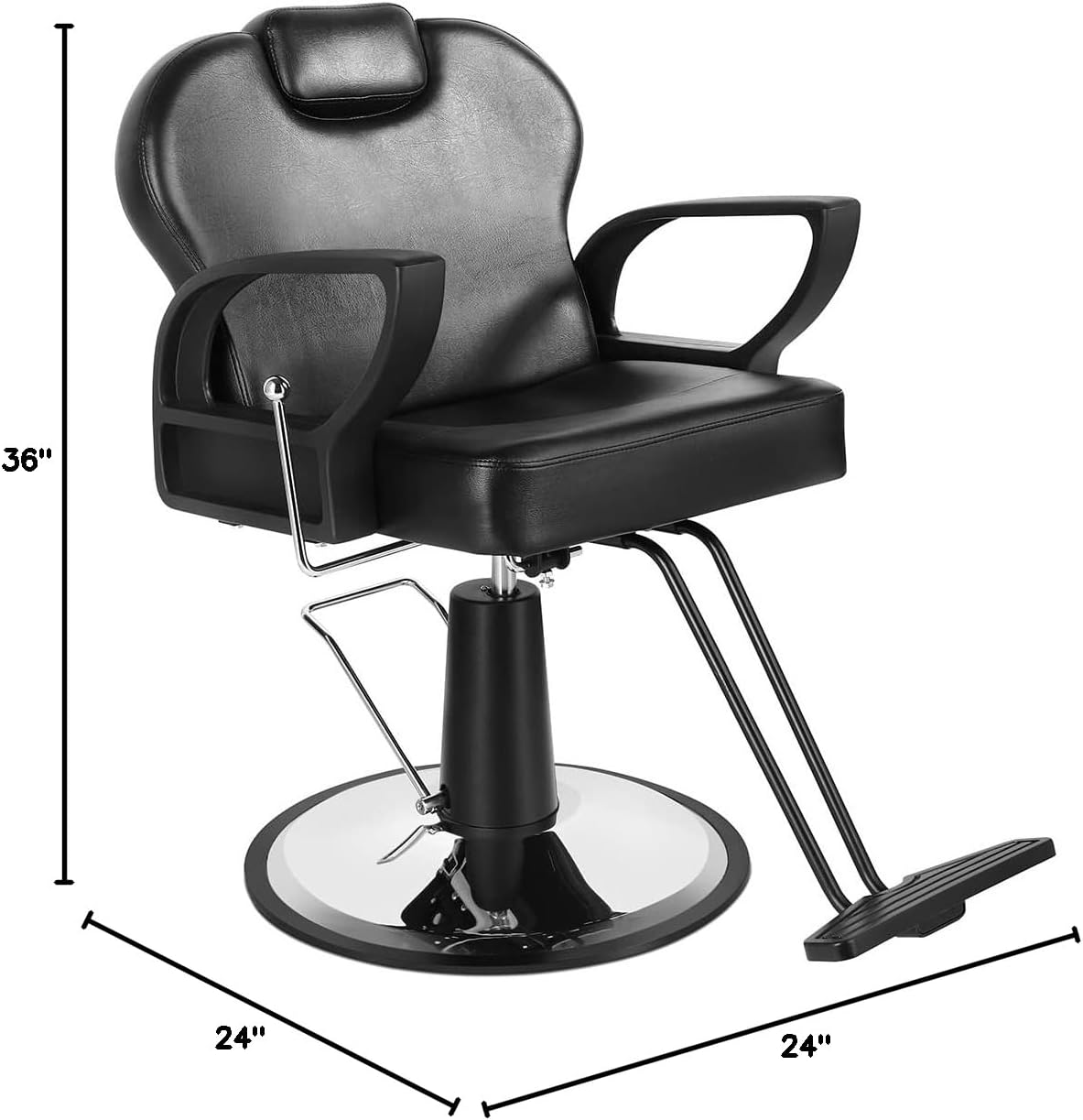 Professional Hydraulic Barber Chair, Reclining Salon Chair with Chrome Base, Black