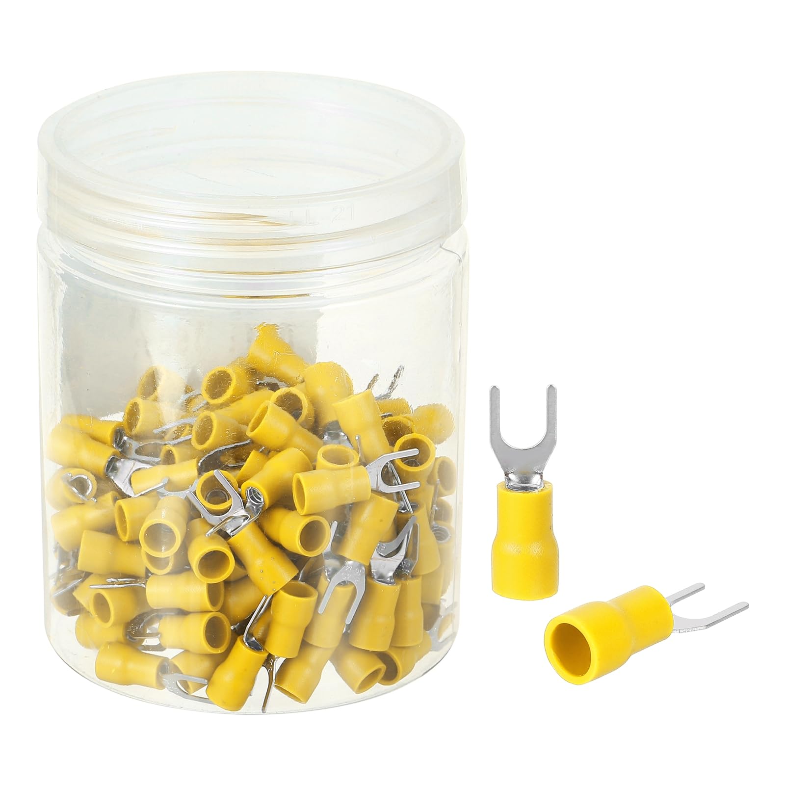 sourcing map Insulated Fork Spade Connectors, 16-14AWG SV2-4 U-Type Tinned Copper Waterproof Fork Crimp terminals Connectors for Industrial Electrical Marine Wiring, Pack of 150 (Yellow)