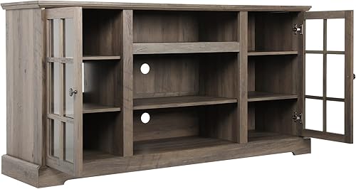 Miniatura 3 de HolliWill Soporte de TV de granja, centro de entretenimiento para TV de 65 pulgadas, moderno soporte de TV de 58 pulgadas con puerta de cristal,