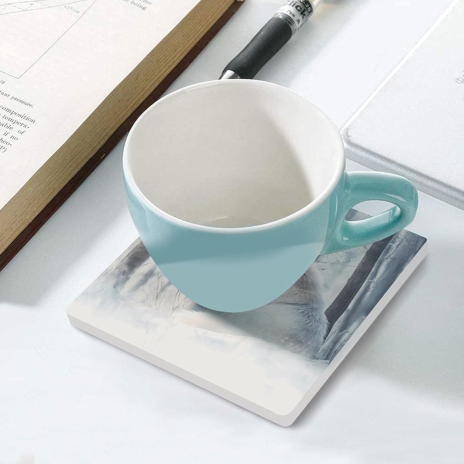 Cool Wolf Majestic Forests Ceramic Coasters Square Drinks Coaster Coffee Table Decor Table Coaster for Home Bar