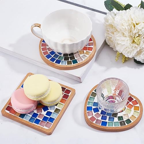 Miniatura 4 de WEBEEDY Juego de 3 posavasos de mosaico de arco iris, piezas de vidrio de mosaico manchado, azulejos de mosaico de vidrio para manualidades,
