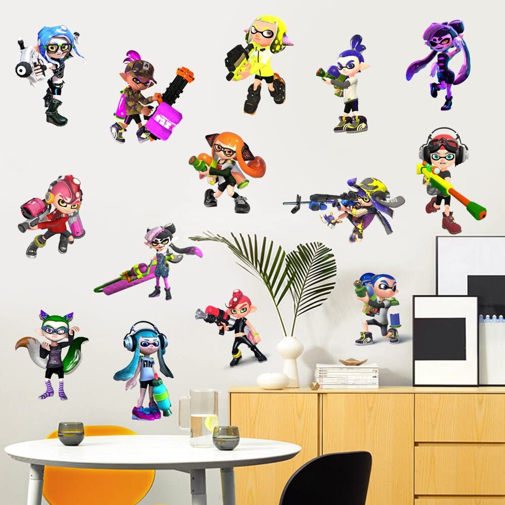 GeRRiT Wall Sticker for Splatoon Detachable PVC Self-Adhesive Wall Decor Stickers 3D Cartoon Wall Sticker Room Bedroom Wall Decor, 555-16