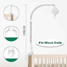 LIUDHPSP 23 inch Baby Crib Mobile Bed Bell Holder Arm Bracket, with Music Box, The Claw Part can be Adjusted Width-DIY Toy Decoration