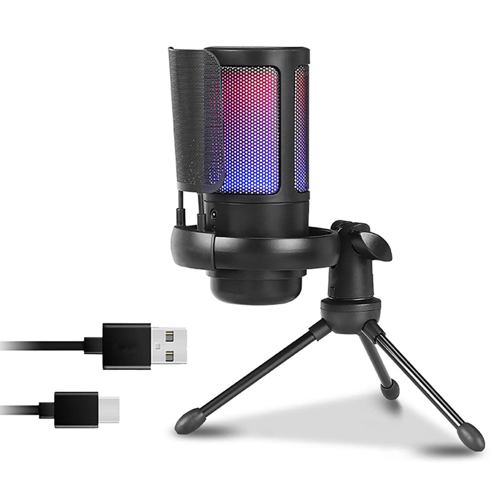 Microfono da gioco regolabile con illuminazione a colori a condensatore Mic 192kHz per PC Laptop Streaming Podcast Canto