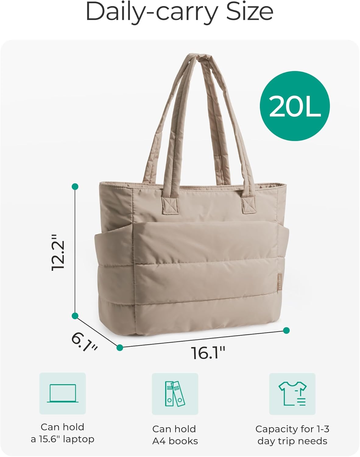 BAGSMART Tote Bag for Women, Lightweight Puffy Tote Bag with Compartments Shoulder Bag Handbag for Travel, Work, Gym