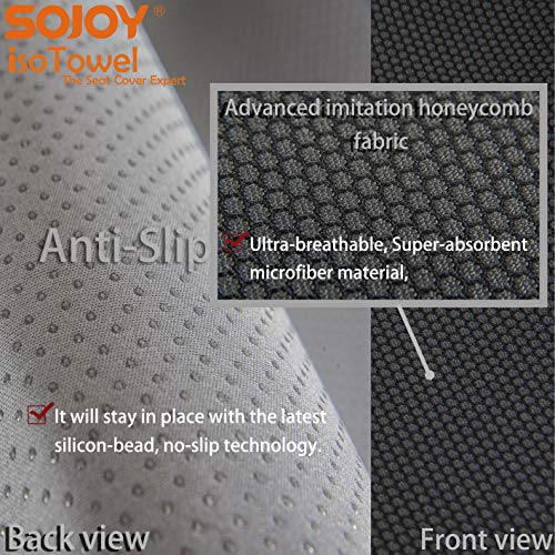Image of Sojoy IsoTowel Car Seat Cover. Microfiber Seat Protector, with Quick-Dry, No-Slip Technology. Car seat Protection for All Workouts, Honeycomb Cloth All-Weather (Black and Gray)