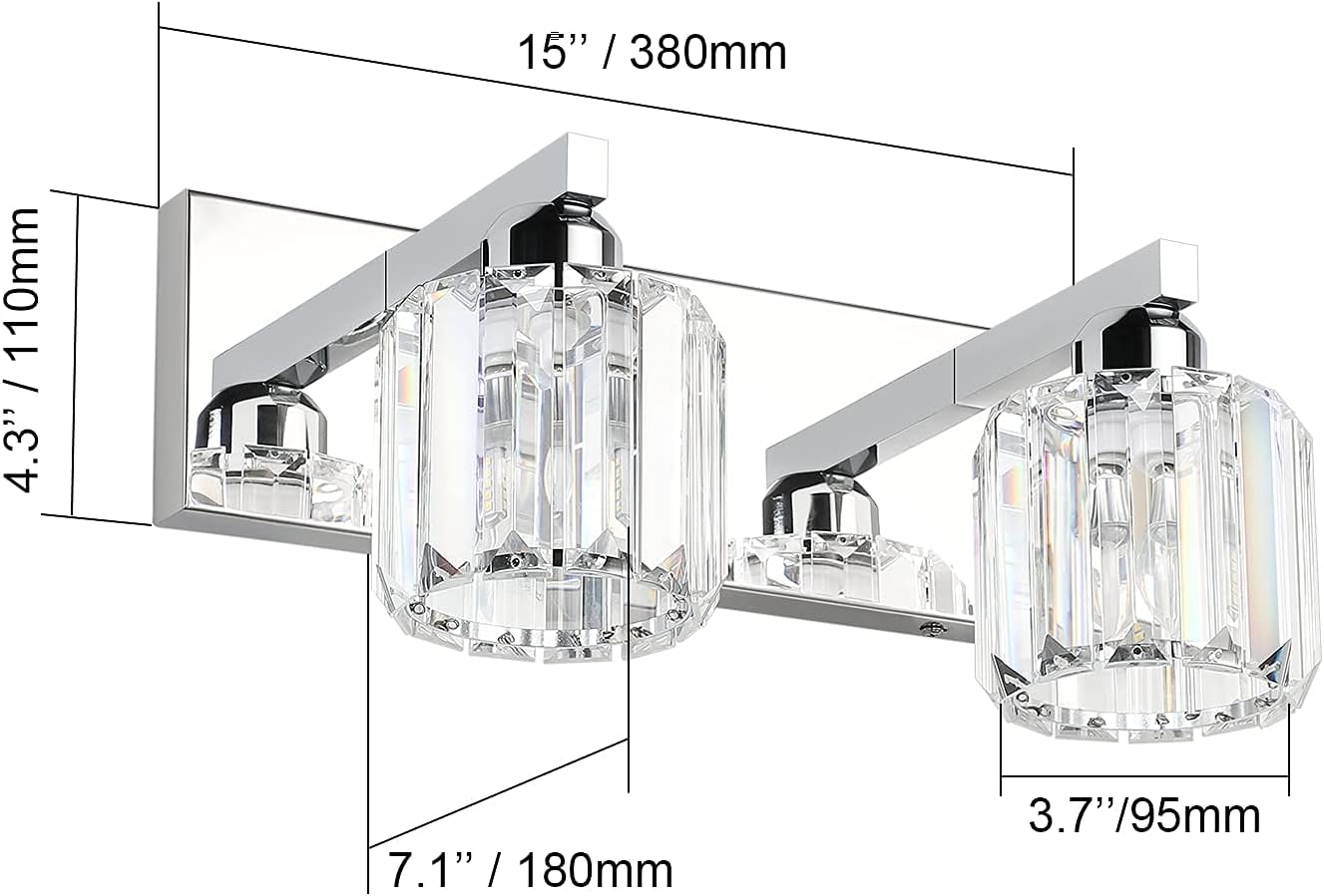 Aipsun Crystal Vanity Lighting Fixtures for Bathroom Chrome Bathroom Vanity Lights Stainless Steel Wall Lighting Fixtures(Exclude Bulb)