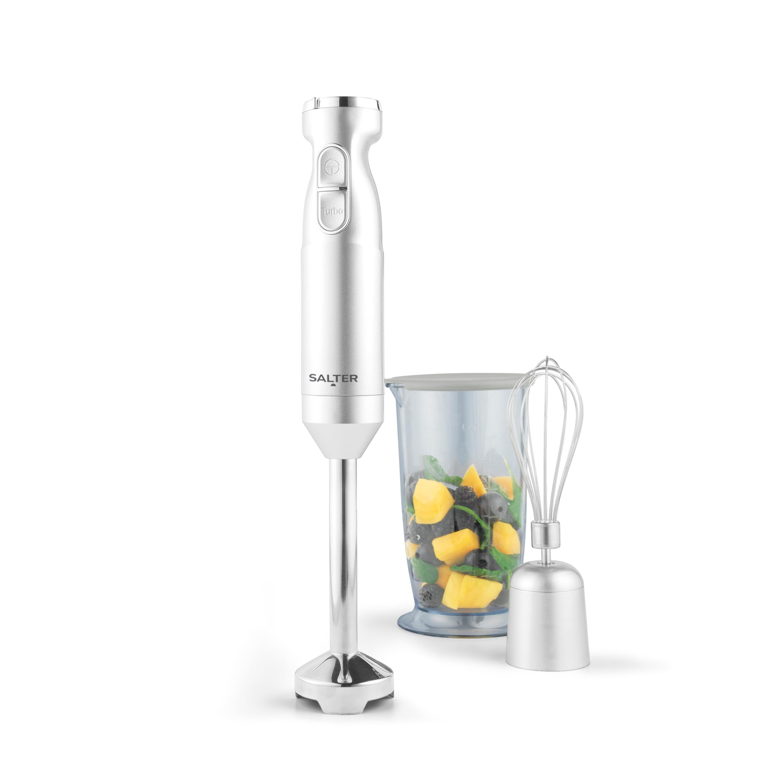 Salter Aspen Blend & Whisk Pro – miscelatore 2 in 1, frullatore a immersione, tritatutto per alimenti, lama in acciaio inox, Impostazioni di velocità variabili, becher 700ml, 1000W