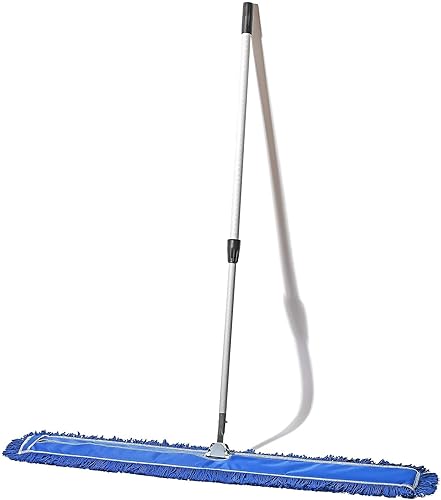 Miniatura 17 de Trapeador de polvo comercial azul de 24 pulgadas y barredora de piso con mango extensible, mopa para limpieza de suelos de madera, azulejos