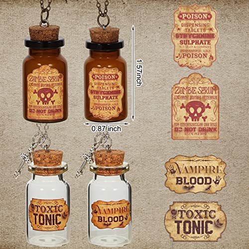 Henoyso 4 Pcs Potion Necklaces Witch Potion Bottle Necklace Vial Necklace Gothic Jewelry Vampire Necklace Steampunk Costume Women Gifts Pirate Jewelry Christmas Gifts for Women Men3
