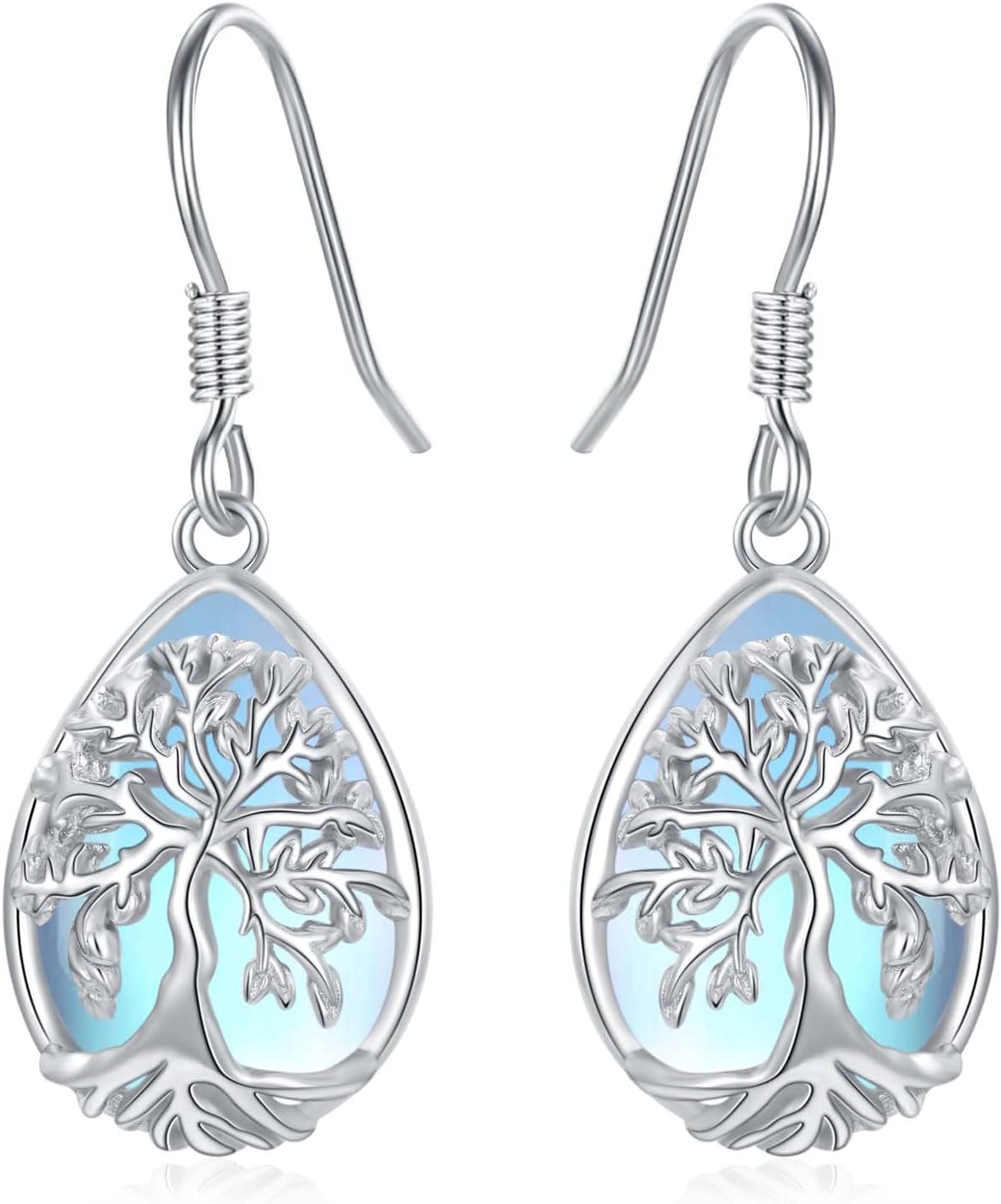 Midari Moonstone Earrings 925 Sterling SilverTree of Life Earrings/Owl Earrings/Bat Earring/Black Cat Earring Moonstone Earrings Birthday Moonstone Jewelry Gift for Women