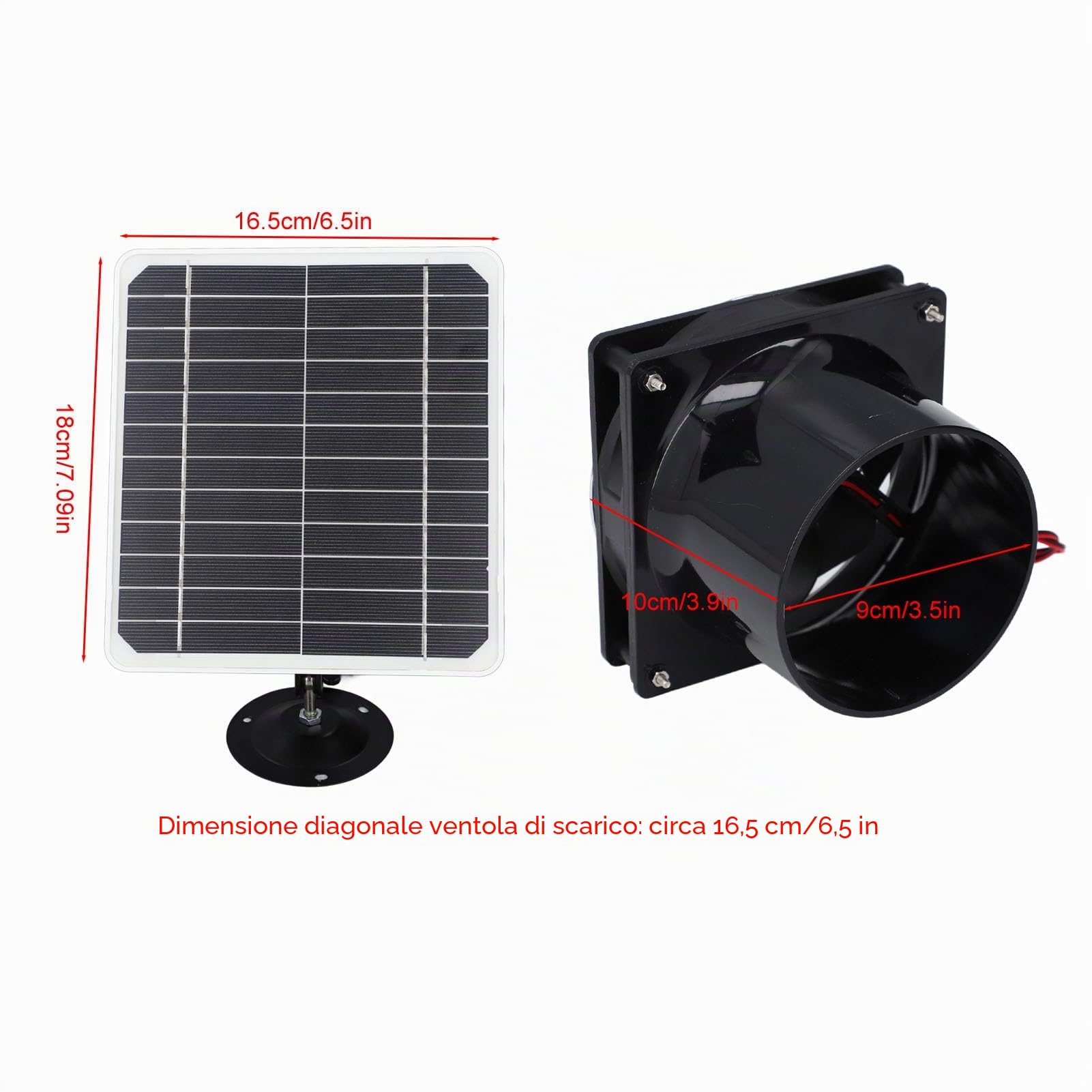 Ventilatore di Scarico Ad Energia Solare, Pannello Solare da 50 W 12 V con Ventola di Ventilazione da 6,5 ​​Pollici, Kit Ventola per Pannello Solare Ventola di Sfiato per Serra