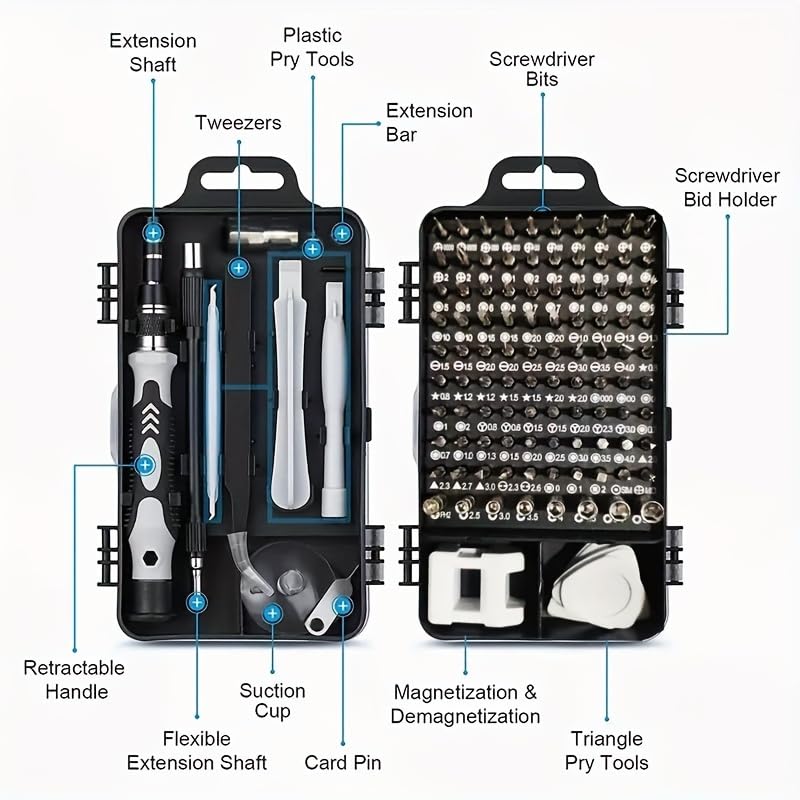 Image of 117 in 1 chrome vanadium steel precision screwdriver, suitable for Macbooks, computers, laptops iPhone、PS4 PS5、Xbox、 Repair kits for switches, glasses, watches, doorbells, electronics, etc
