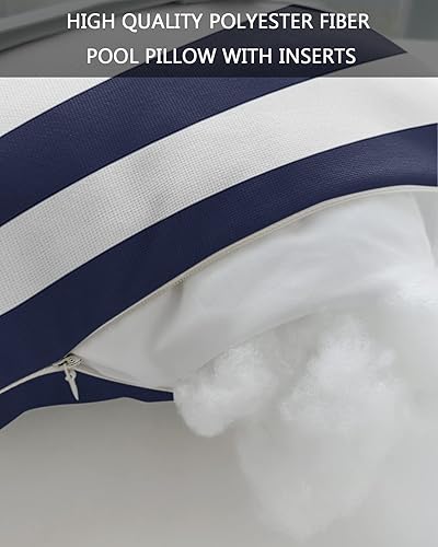 Miniatura 7 de Almohada reclinable para la cabeza con inserto, almohada lumbar de rayas azul marino y blancas con correa ajustable, almohadas de patio impermeables