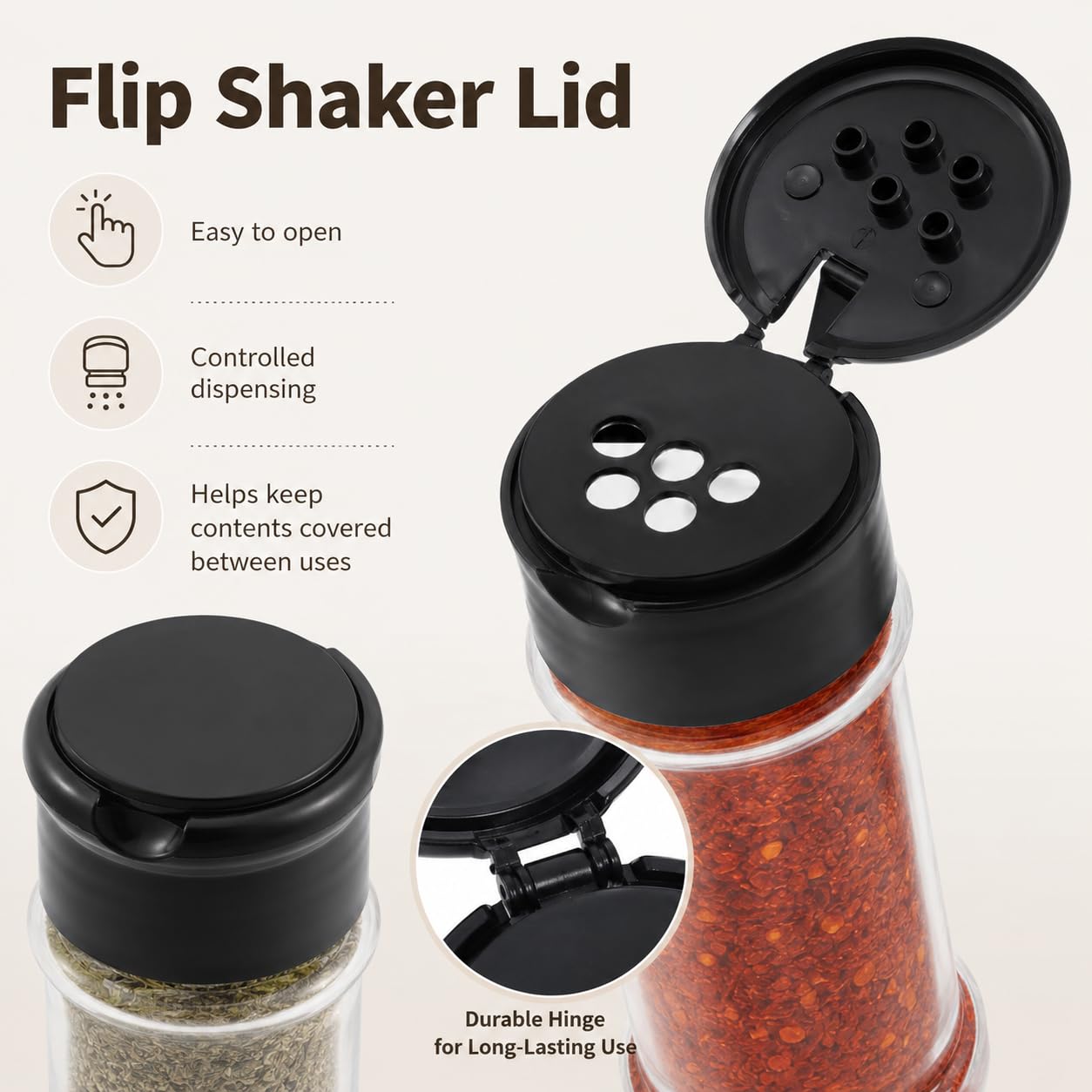 Lot de 100 pots à épices en plastique transparent avec couvercles noirs - Récipients rechargeables pour cuisine, garde-manger, herbes, épices, poudre