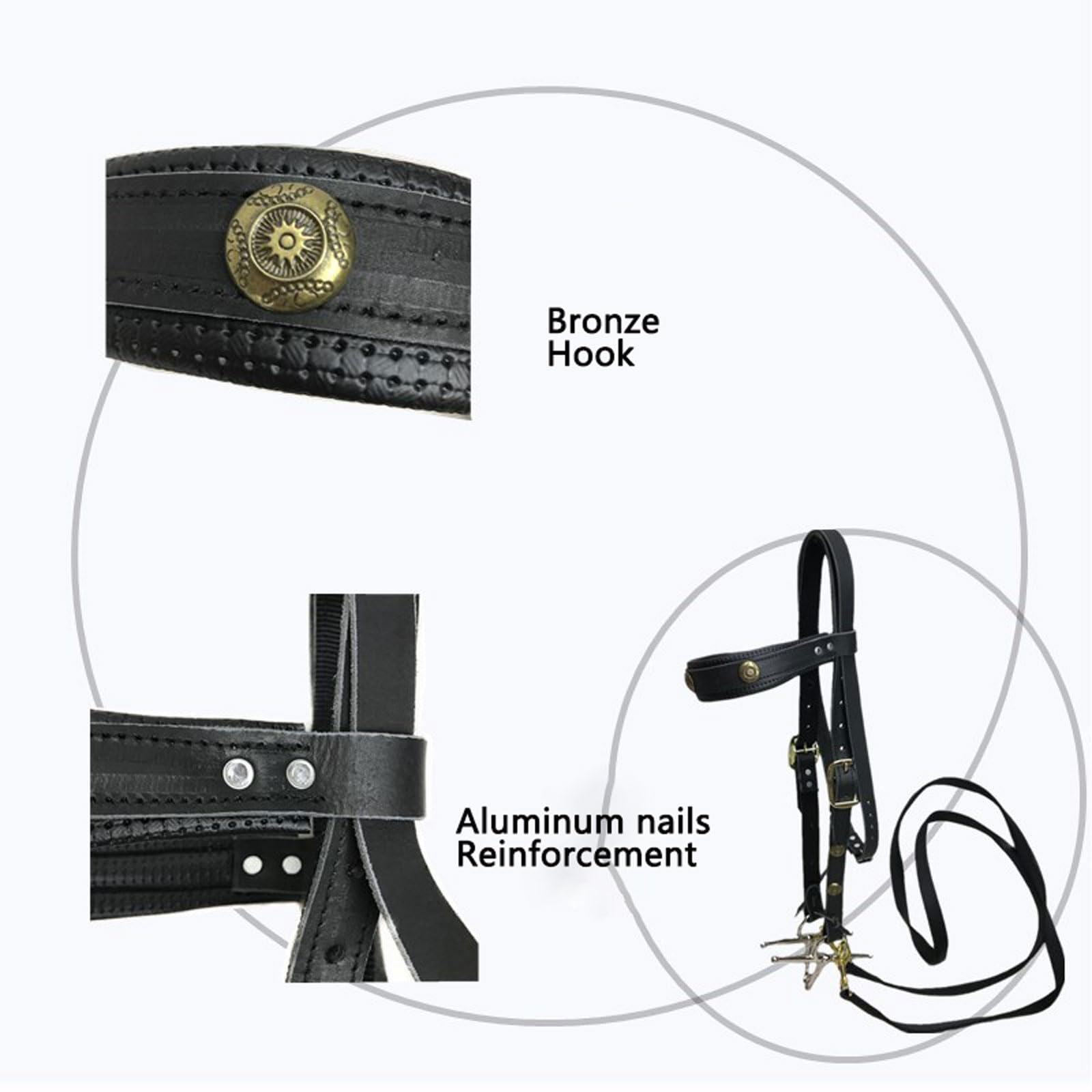 Cabeza de jaula de nylon pesada ajustable, Cabecera de caballo occidental ajustable negra con rienda decorativa for el sendero de espectáculo diario