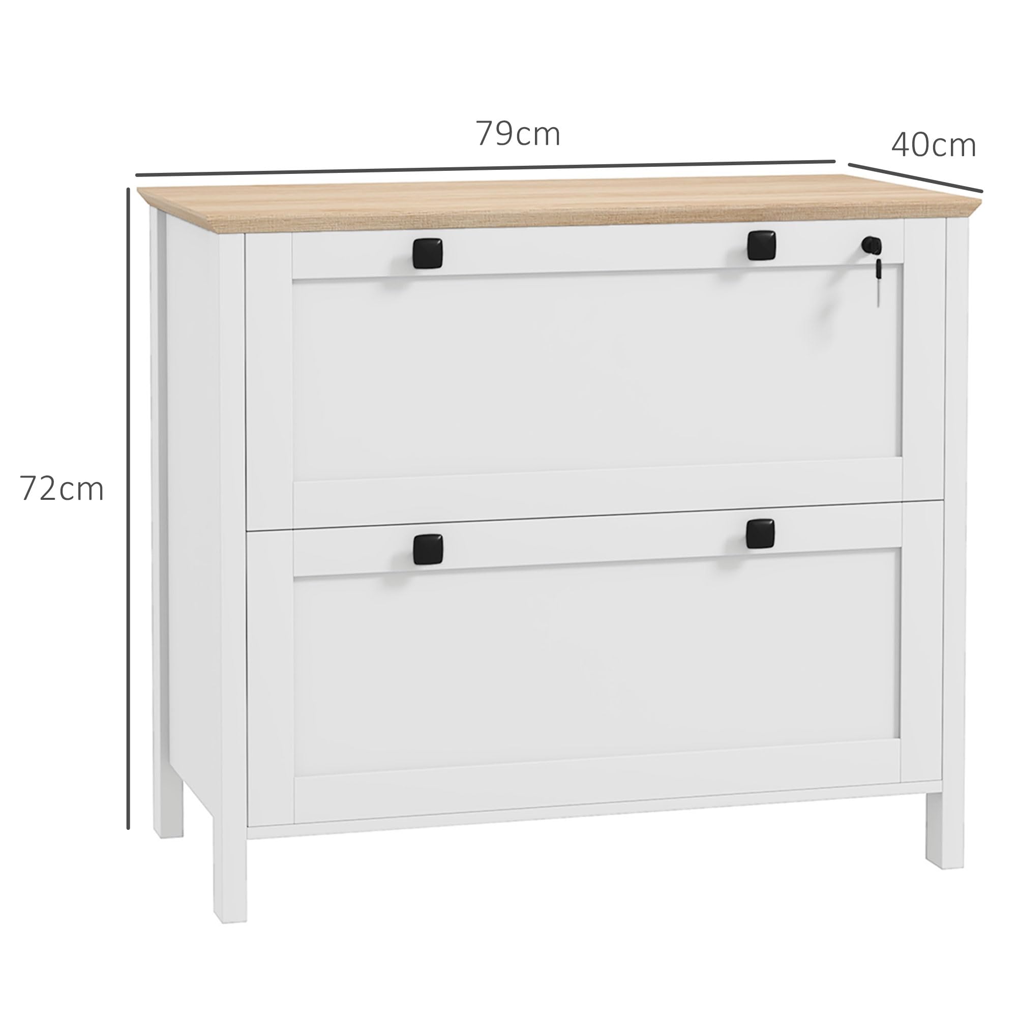 HOMCOM Cajonera de Oficina Mueble Archivador con 2 Cajones 2 Barras para Colgar 2 Llaves y Cerradura para Papel Tamaño A4 para Estudio Sala de Estar 79x40x72 cm Roble y Blanco