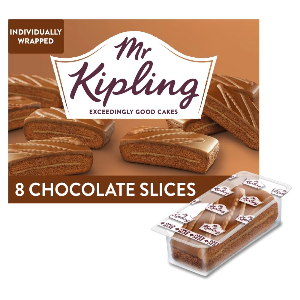 Mr Kipling Chocolate Cake Slices, 8 Treats – Perfect For Snacking On-the-Go (Pack of 1)