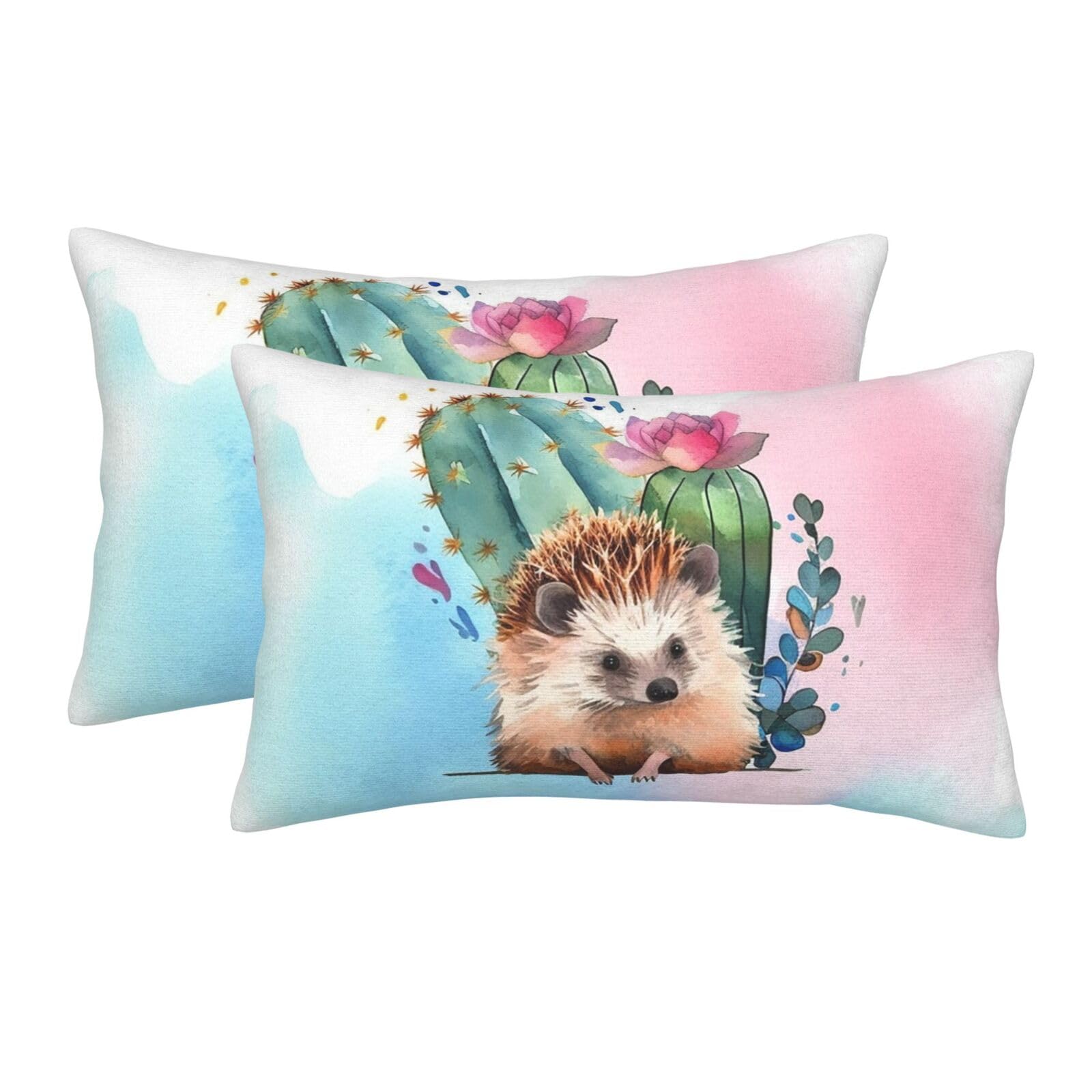2 Pack Standard Size Pillow Cases for Hair and Skin Soft Breathable Pillow Case Covers with Hidden Zipper Watercolor Hedgehog Pillowcase 20"x30" Pillow Cover for Sleeping Gift