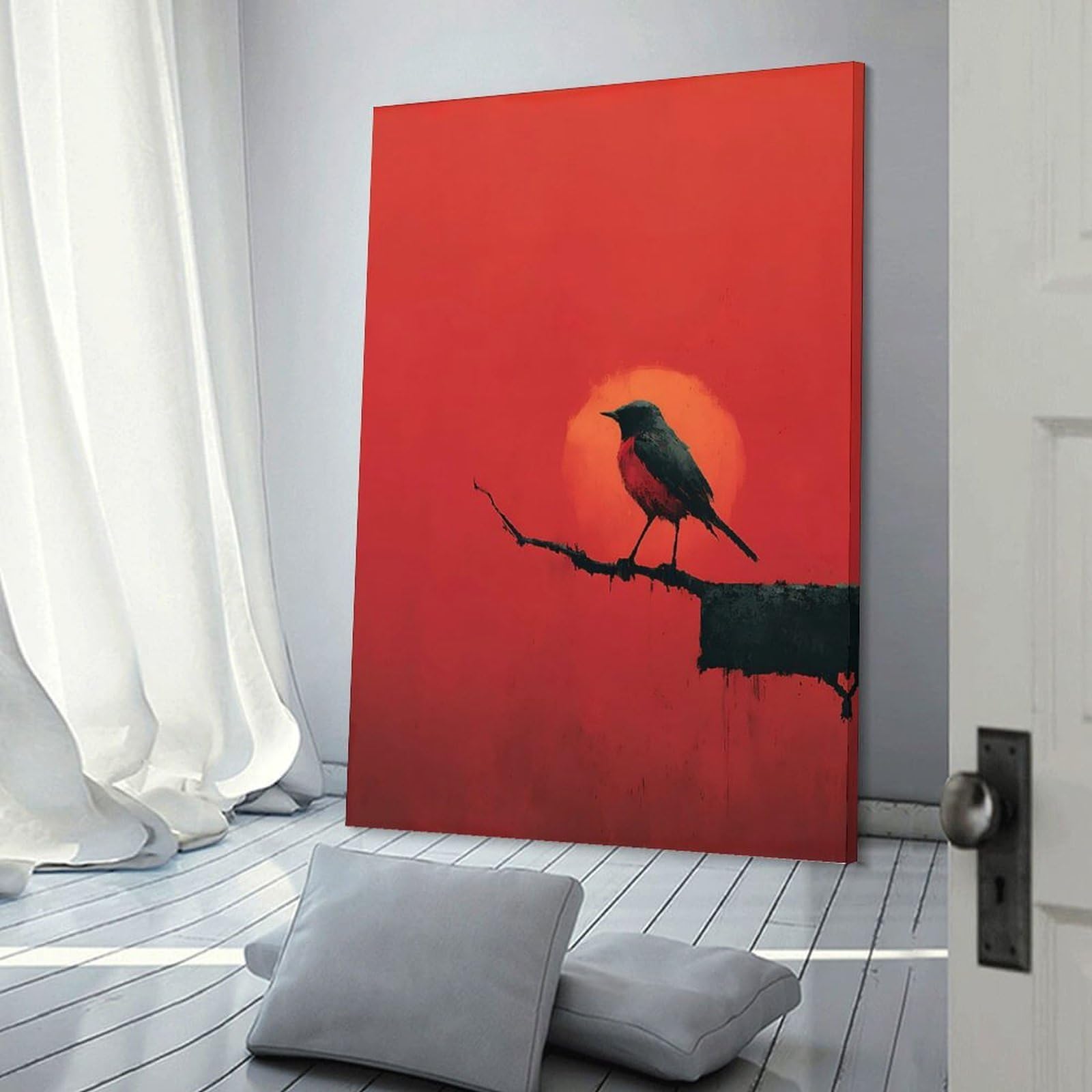 Junmoney Frame-Style-5 Bird On A Branch At Sunset Wall Picture Print, 24X36inch(60X90cm), For Gallery Wall Decor And Room Displays, A Versatile Canvas Print For Layering