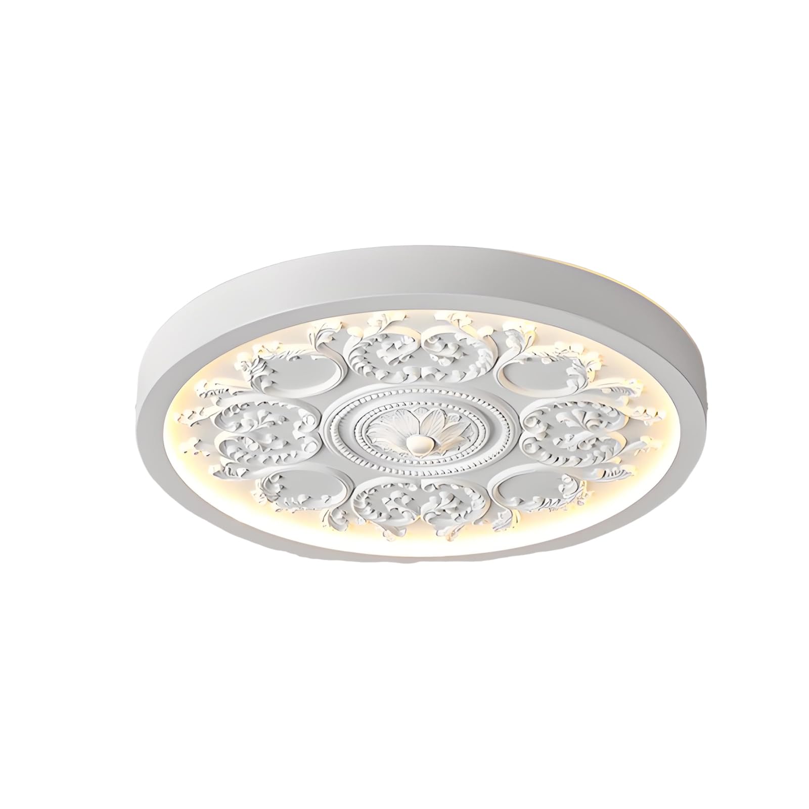 YNVIOZM Modern Round LED Ceiling Lamp French-Style Carved Design White French Country Lighting Fixture Dimmable with Remote Control Ceiling Lamp for Bathroom Living Room Kitchen
