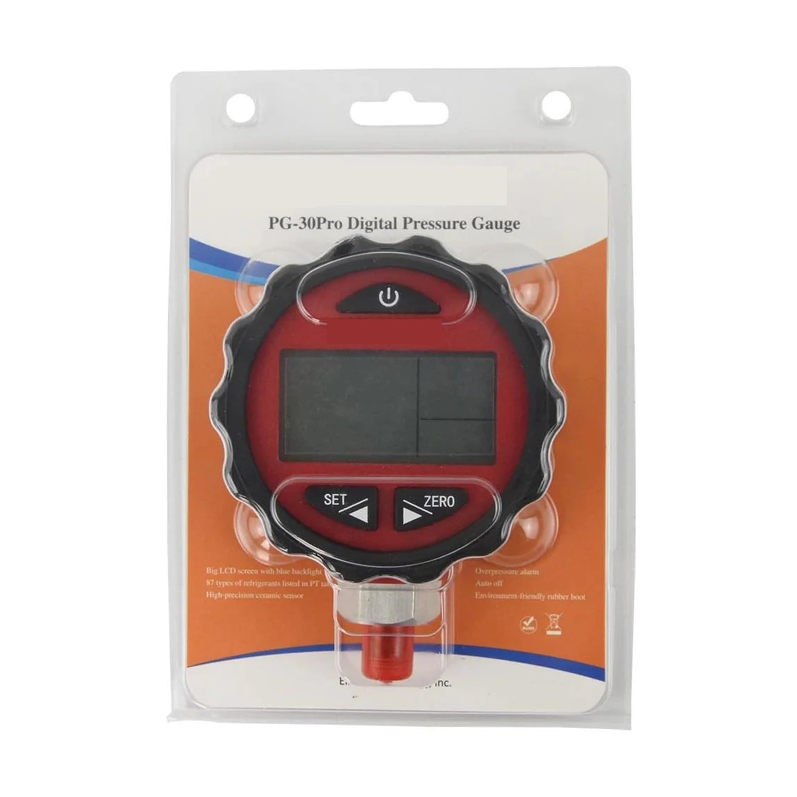 Manómetro digital, PG-30 Pro medidores de presión digitales rojos y azules alta/baja para HVAC 87+ refrirantes retroiluminación plástico 0.001MPa(Rot)