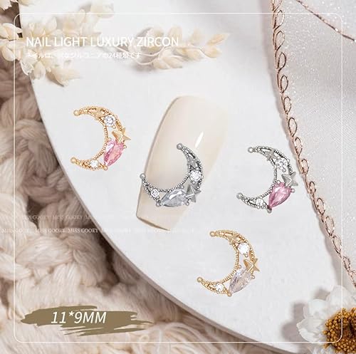 Miniatura 7 de 12 dijes brillantes de luna para uñas, aleación 3D, diamantes de imitación de luna para uñas acrílicas, joyería dorada y plateada, kit de dijes de
