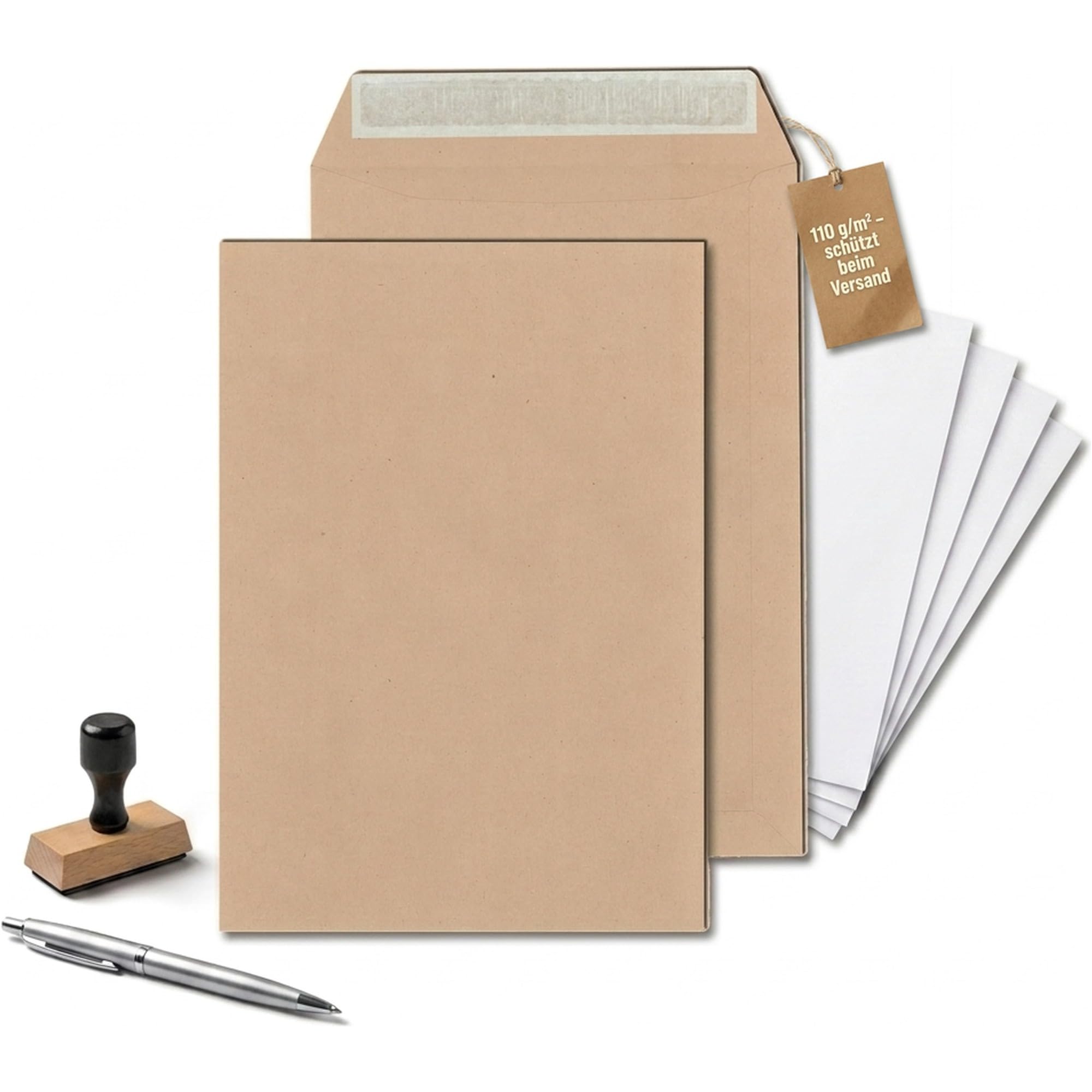 KK Verpackungen Versandtaschen DIN C4 229x324 mm | 5000 Stück, 110 g/m² haftklebend | Briefumschläge ohne Fenster | Braun für DIN A4