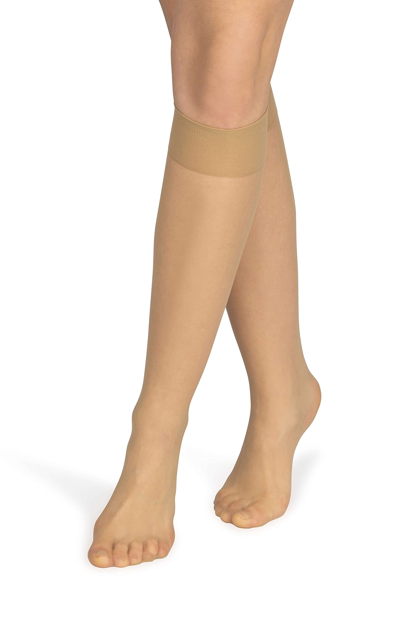 Noq Women's Naturel Socks Knee-Highs Plain Nude Shades 10 Den Microfiber Semi-Matte Classic With Comfort Top One Size Two Pairs Sabia,
