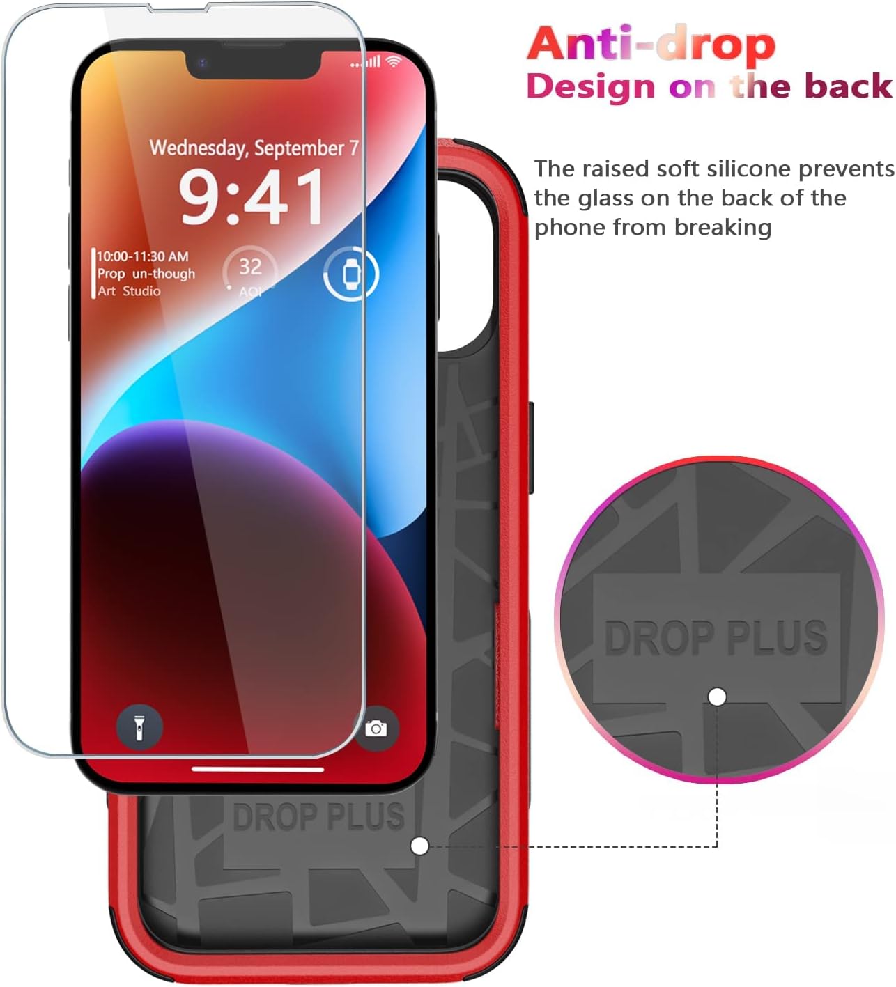 Diverbox for iPhone 14 Case [Shockproof] [Dropproof] [Tempered Glass Screen + Camera Lens Protector],Heavy Duty Protection Phone Case Cover for Apple iPhone 14 (Red-3in1) - Image 5