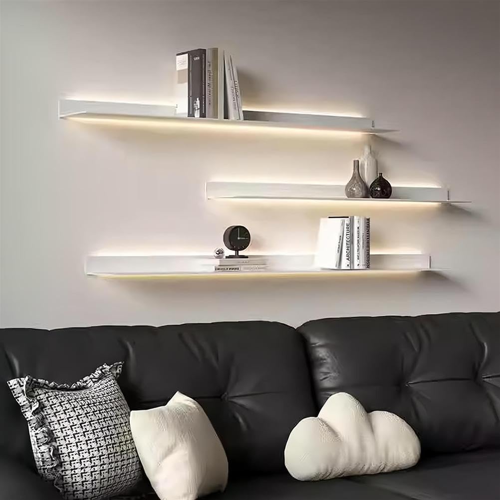 Étagère murale flottante en métal premium lumineuse LED pour entrée et salon épuré