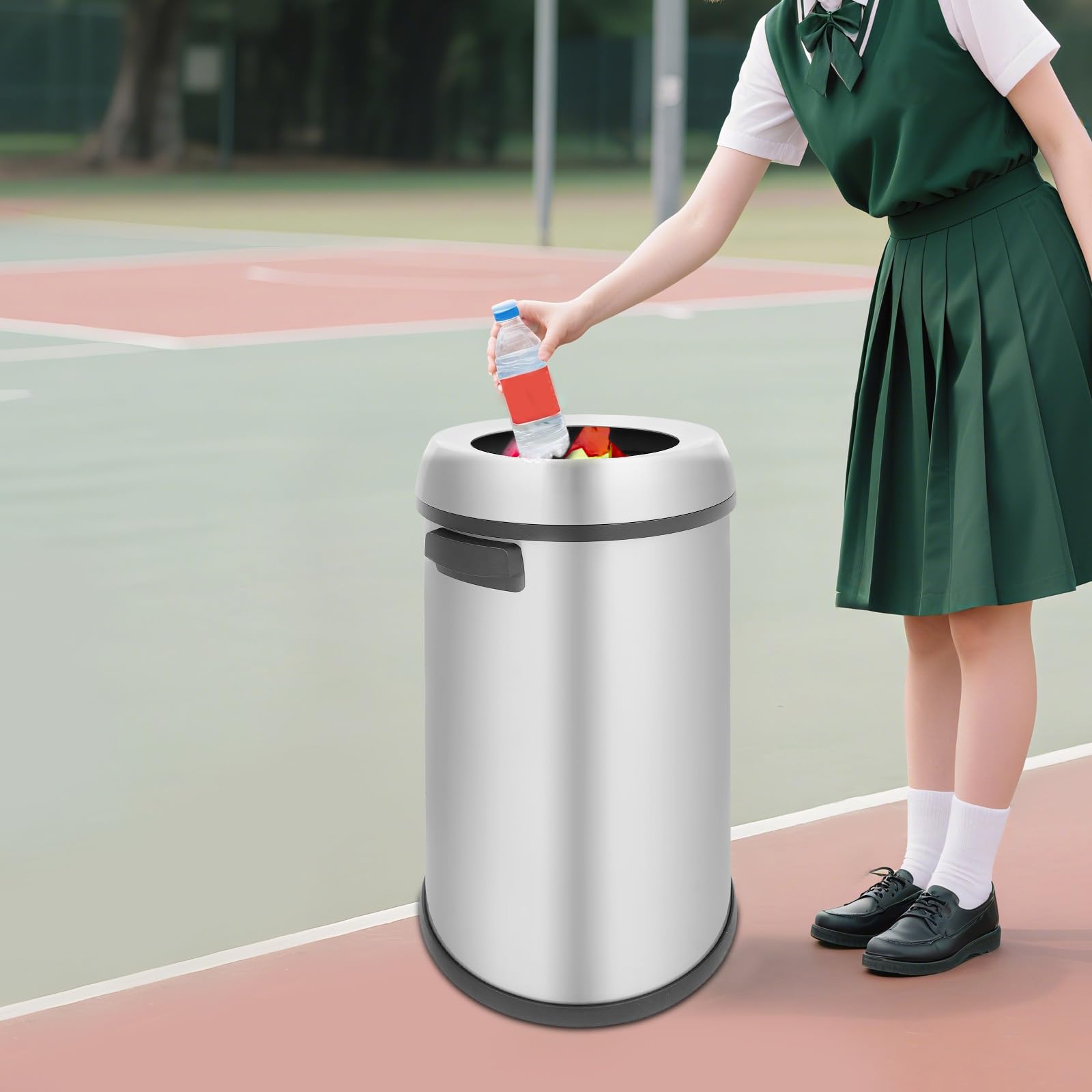Cubo de basura de cocina, cubo de basura de acero inoxidable con tapa extraíble, 65 l, cubo de basura abierto para restaurantes, corredores de centros comerciales, vestíbulos de hotel, áreas